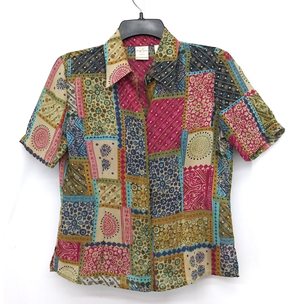 Emma James Shirt Womens Size 4P Short Sleeve Colored Sheer Button Up Blouse